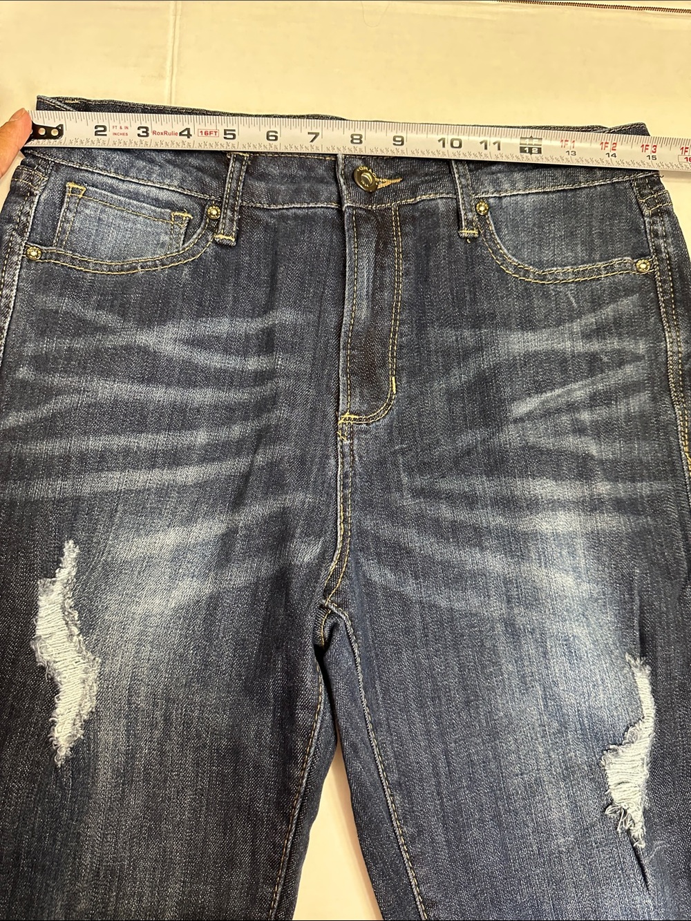 Grace in LA Distressed Denim Jeans Dark Blue Ripped Straight Leg Womens Size 28‎ - Picture 9 of 11